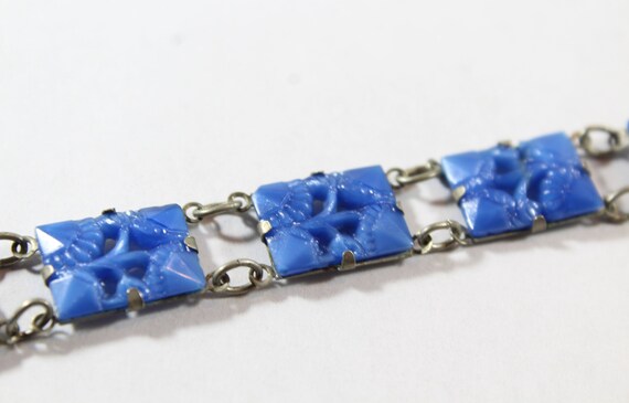 Antique Silver Tone Motif Rectangular Shape Blue … - image 4