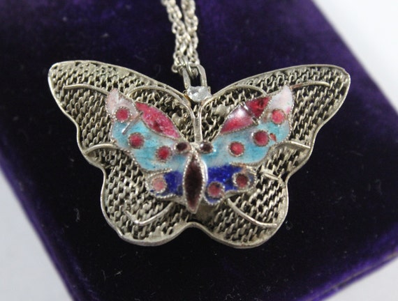 Vintage Sterling Silver Filigree Chinese Butterfl… - image 2