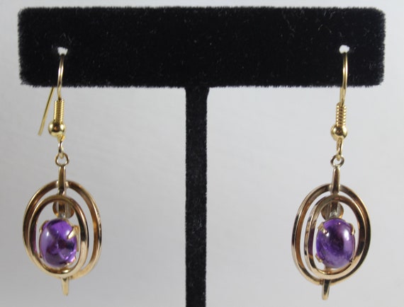 Vintage Gold Filled Purple Amethyst Glass Earring - image 1