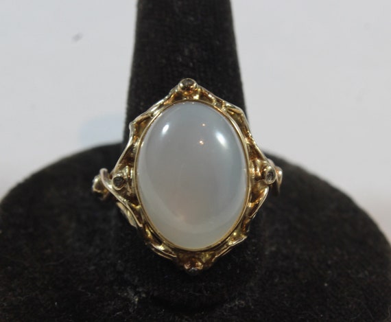 Vintage 9k Gold Natural Moonstone with Small Diam… - image 4