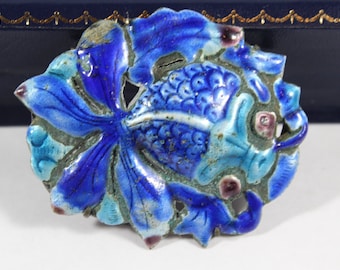 Antique Chinese Sterling Silver Enamel Fish Pin Brooch