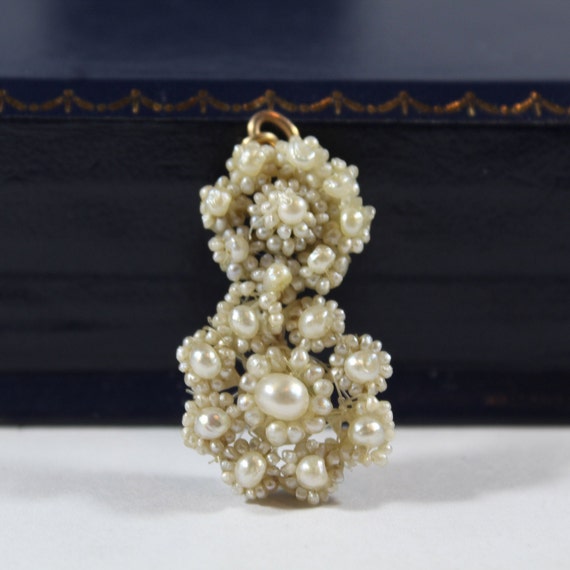 Antique Victorian 9k Gold Natural Seed Pearl Flow… - image 2