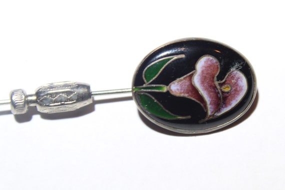 Antique Art Deco Enamel Sterling Silver Flower Pi… - image 1