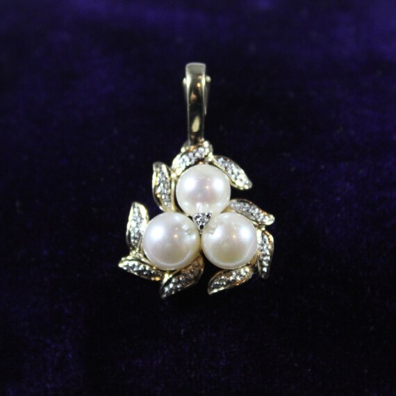 Vintage 14k White Gold Natural Pearl with Diamond… - image 2