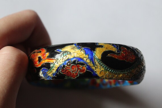 Antique Chinese Cloisonné Two Dragon Bracelet - image 4