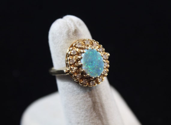 Vintage 14k Gold Natural Diamond with Blue Opal R… - image 3