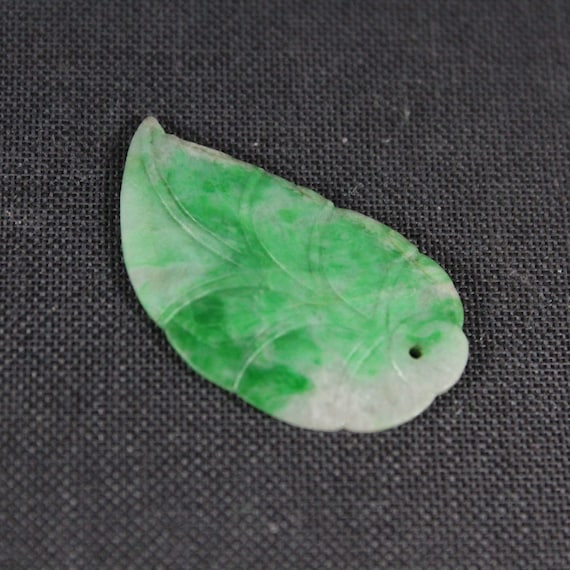 Antique Chinese Carved Leaf Natural Jadeite Pendan