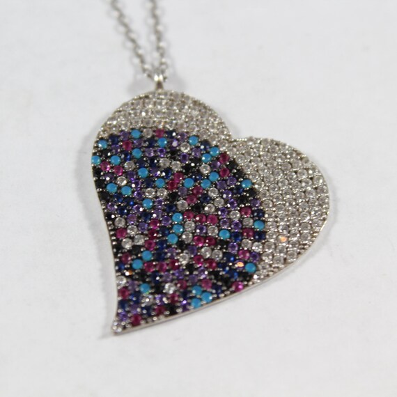★VINTAGE HOLLYWOOD★ Colorful Heart Necklace Hollywood Crystal Heart Necklace - Pendant Necklaces | Sweet