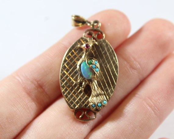 Antique 14k Gold Natural Opal with Turquoise and … - image 2