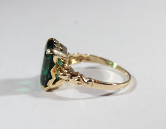 Vintage 14k Gold Rectangular Cut Simulated Emeral… - image 4