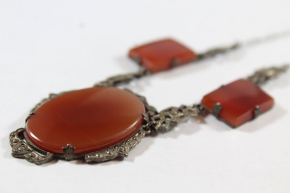 Antique Art Deco Sterling Silver Carnelian Glass … - image 3