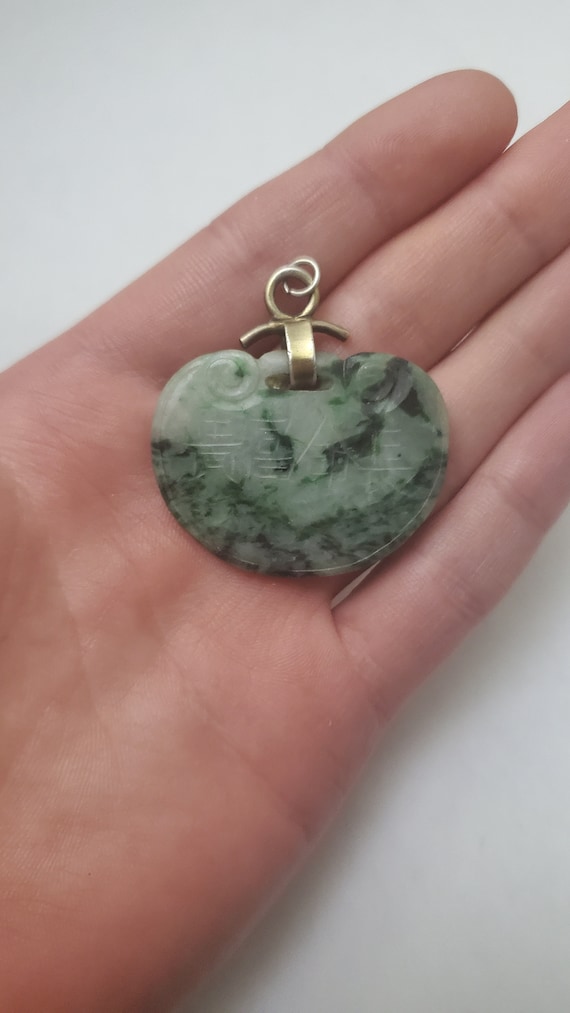 Antique Sterling Silver Carved Jadeite Pendant