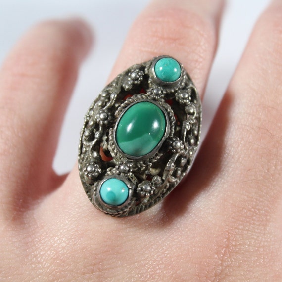 Antique 10k Gold Natural Turquoise Ring 3US - image 3