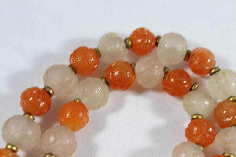 Antique Sterling Silver Chinese Carved Long Life Carnelian with Rose Quartz Beaded Necklace image 6