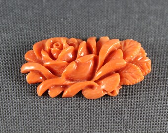 Vintage Carved Flower Natural Momo Coral Pendant