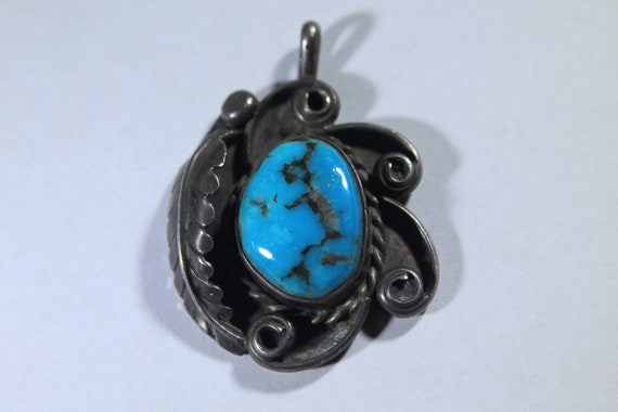 Vintage Sterling Silver Navajo Turquoise Pendant - image 1