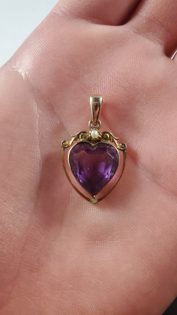 Antique 9k Amethyst Pearl Small Pendant - image 5