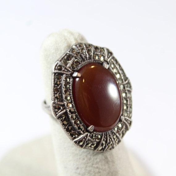 Antique Sterling Silver Natural Carnelian Marcasi… - image 5