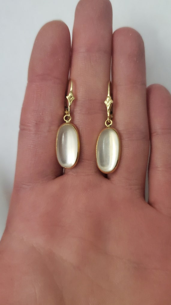 Antique 14k Gold Cabachon MoonStone Earrings - image 2