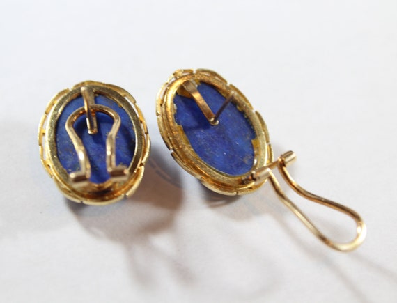 Vintage 14k Gold Natural Lapis Earring - image 5