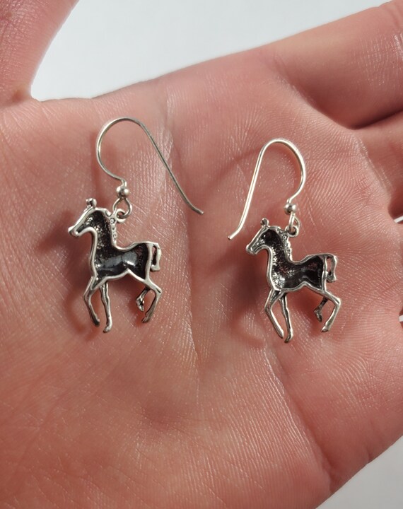 Vintage Sterling Silver Horse Drop Earrings - image 3