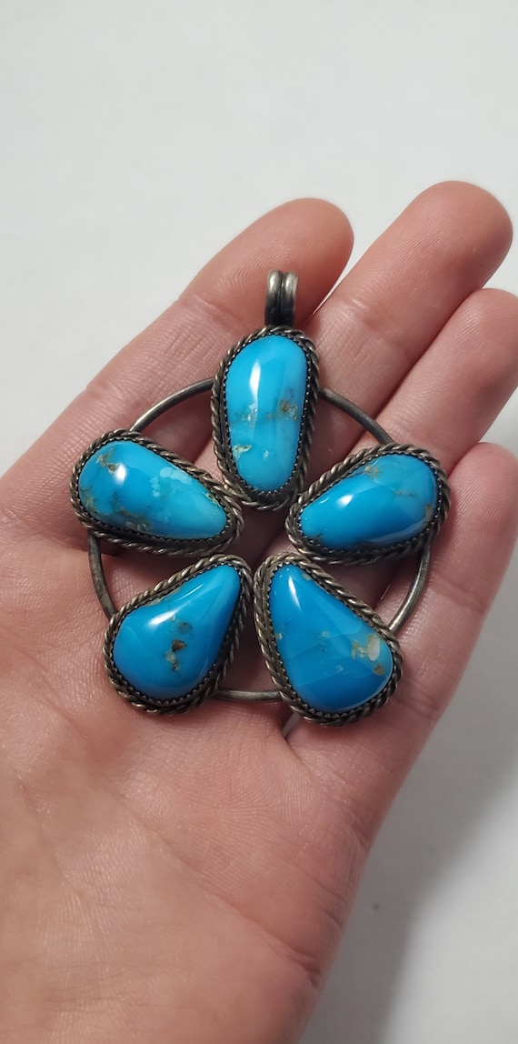 Antique Sterling Silver Navajo Turquoise Flower Pe