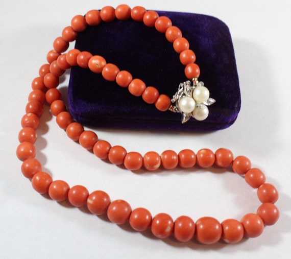 Antique 14k Gold Natural Orange Coral with Pearl … - image 1