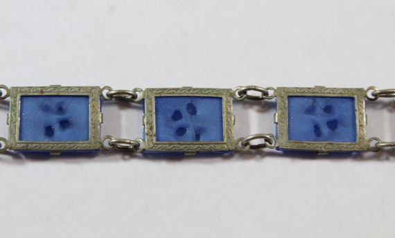 Antique Silver Tone Motif Rectangular Shape Blue … - image 5