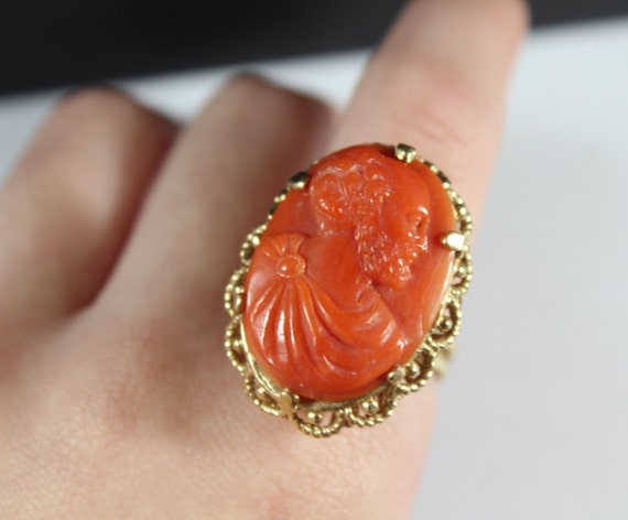 Vintage 14k Gold Carved Cameo Natural Italian Ora… - image 1