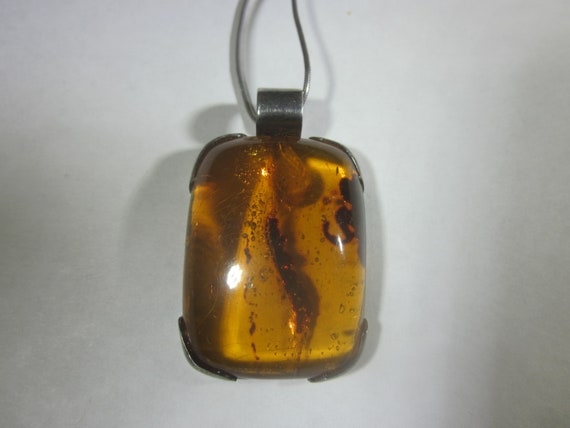 Vintage Sterling Silver Baltic Honey Amber Pendant - image 4