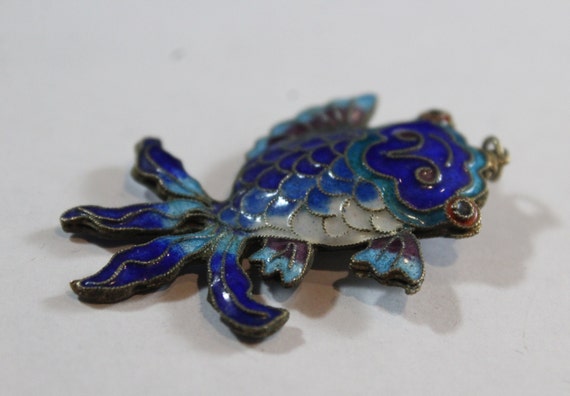 Vintage Chinese Enamel Blue Fish Pendant - image 4