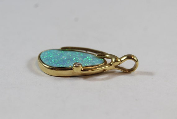 Vintage 18k Gold Natural Opal with Diamond Pendant - image 4