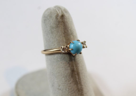Vintage 14k Gold Natural Turquoise with Diamond R… - image 4