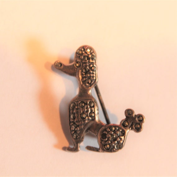 Vintage Marcasite Sterling Silver Poodle Puppy Dog Pin Brooch
