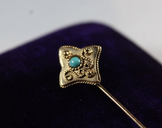 Antique 14k Gold Natural Turquoise Pin - image 4