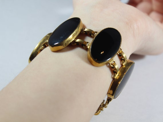 Antique 12k Gold Filled Natural Black Onyx Bracel… - image 3