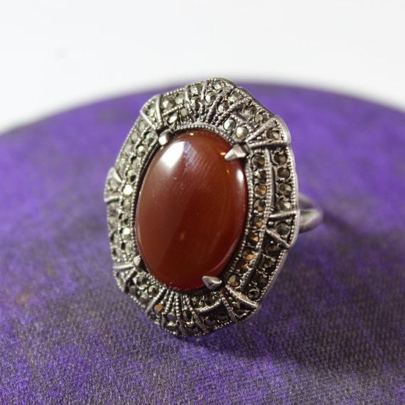 Antique Sterling Silver Natural Carnelian Marcasi… - image 1