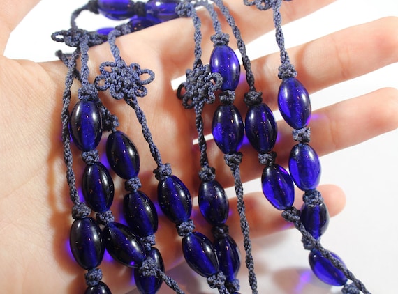 Antique Art Deco Chinese Knot Purpleish Blue Peki… - image 1