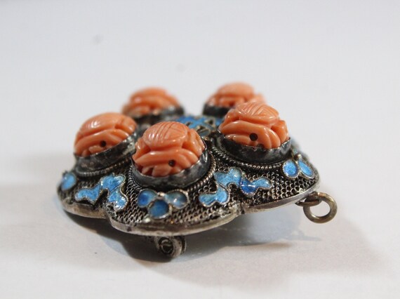 Antique Sterling Silver Filigree Chinese Enamel C… - image 4