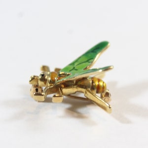 Vintage 14k Gold Green Enamel Fly Bug Brooch image 5