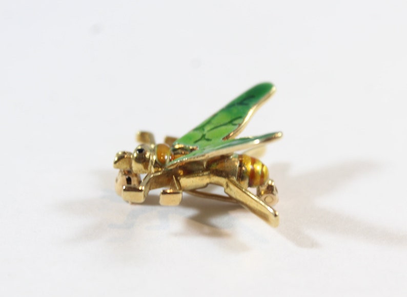 Vintage 14k Gold Green Enamel Fly Bug Brooch image 5