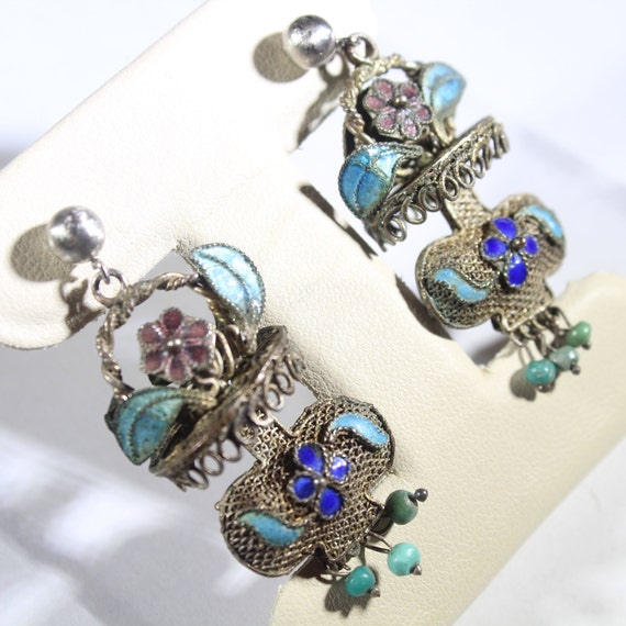 Antique Chinese Enamel Filigree Sterling Silver T… - image 2