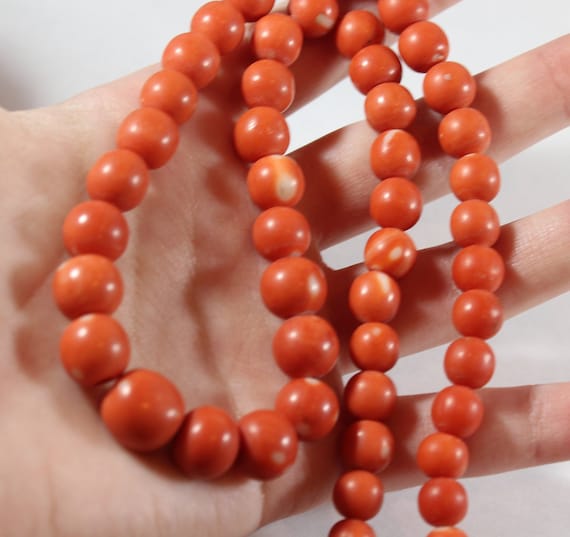 Antique 14k Gold Natural Orange Coral with Pearl … - image 3