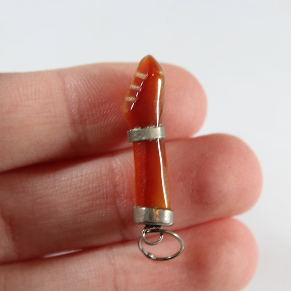 Antique 10k Gold Natural Carnelian Figa Hand Pend… - image 2