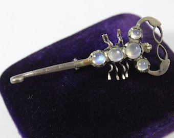 Antique Sterling Silver Elegant Moonstone Scorpion Pin Brooch