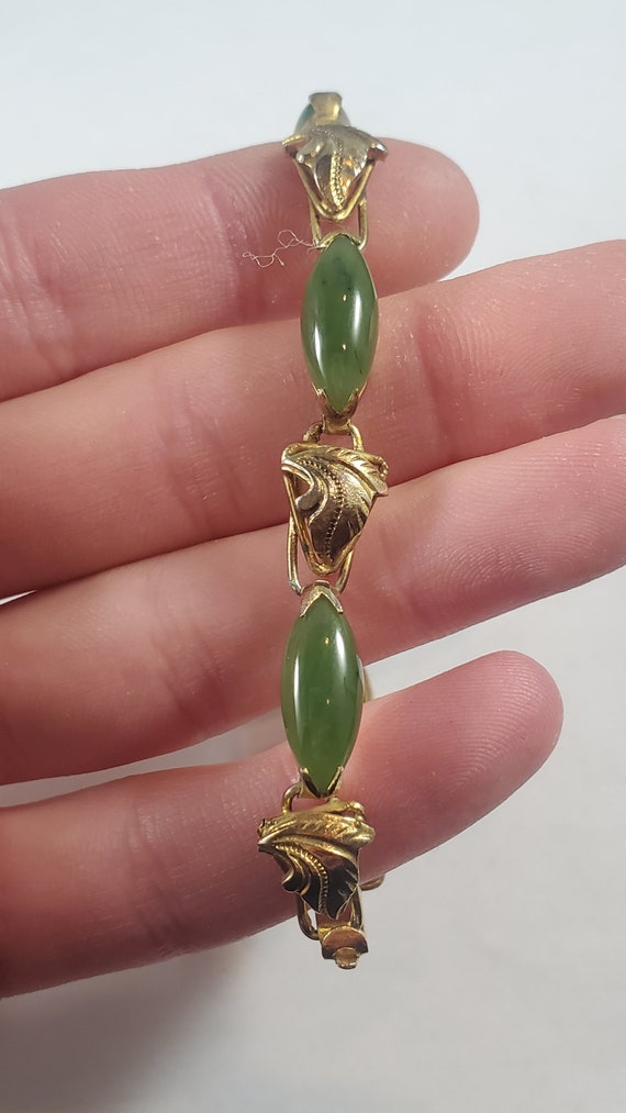 Vintage Gold Tone Chinese spinach Jade Bracelet