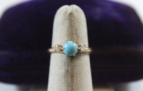 Vintage 14k Gold Natural Turquoise with Diamond R… - image 3