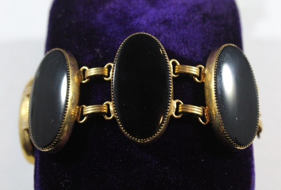 Antique 12k Gold Filled Natural Black Onyx Bracel… - image 4