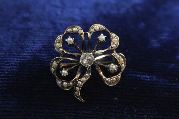 Antique Victorian Natural Seed Pearl and Diamond … - image 1