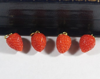 Vintage 18k Gold Carved Strawberry Natural Orange Red Coral Small Pendant 0.7 grams (price per 1)